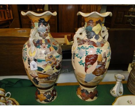 Pair of Chinese ceramic 2-handled vases,early 20th century with painted Samurai Warriors, height 18.5".