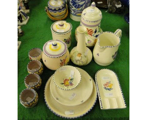 Poole Pottery jug, jampots, etc.