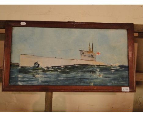 Oil on panel, study of a British submarine "L 16"