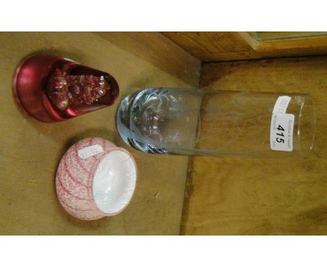Caithness glass vase, paperweight and pot.