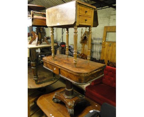 A Regency mahogany foldover card table & a Victorian mahogany sewing table