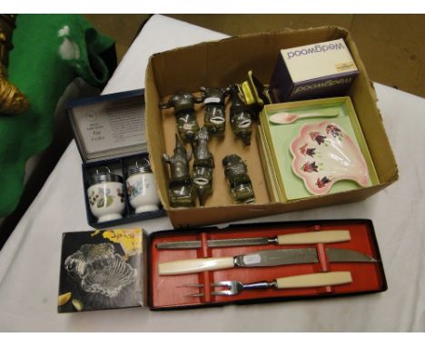 Carving set, animal napkin rings, Carltonware etc