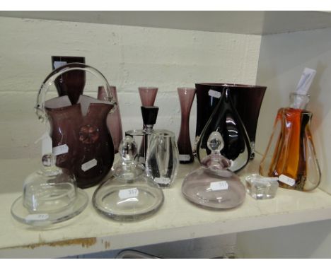Glass scent bottles, amethyst glass vases, etc.