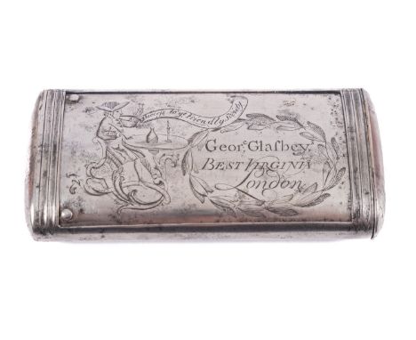 An 18th Century steel snuff box, of rectangular shape with slide out end and perforated back, the front with vignette of a ge