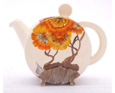 A Clarice Cliff Bon Jour teapot and cover decorated in the 'Rhodanthe' pattern, printed marks, circa 1933, 14cm high [minor c