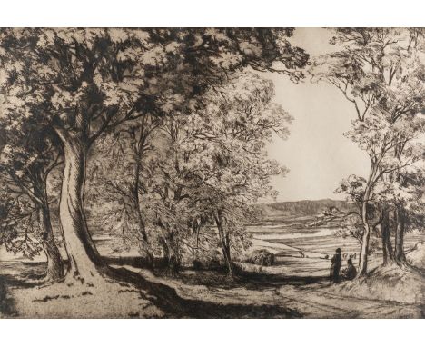 *Eveleen Buckton (British, 1875-1955) -A scene in the woods, with figures in the foreground -Etching -27.5 x 40cm -Signed in 