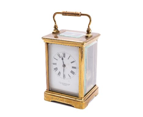 Couaillet frères, a French brass Victorian carriage clock the eight-day duration movement having a platform lever escapement 