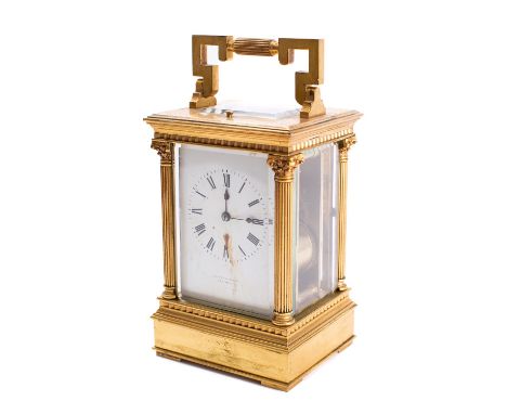 A French Anglaise Victorian brass carriage clock the eight-day duration movement having a platform lever escapement and strik