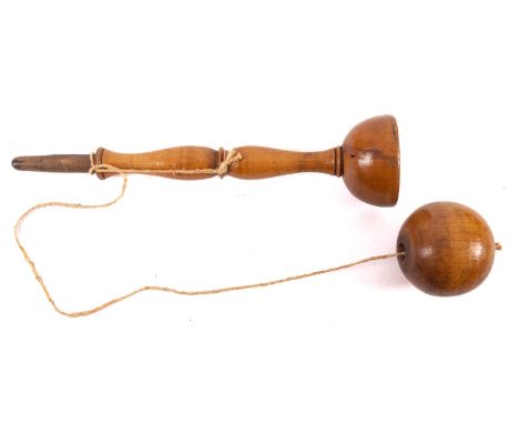 A 19th Century treen cup and ball game, with turned twin baluster stem.Provenance:  The Christopher Hawkings Collection of Cu