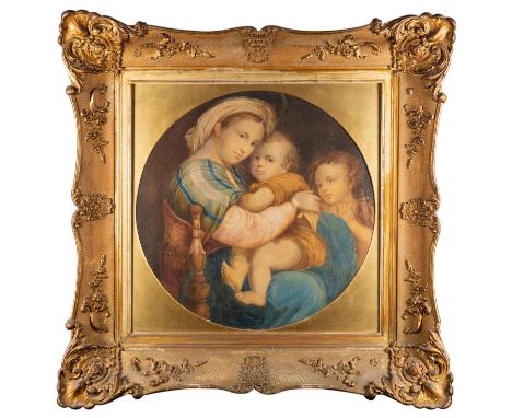 After Raphael, 19th Century School -Madonna della seggiola -Watercolour -55cm diameter (tondo) - 88 x 90cm framed