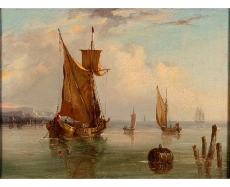 Dutch School, 19th Century -Seascape with shipping white cliffs beyond -Oil on canvas -29.5 x 40cm.