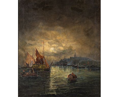 British School, 19th Century -Moonlit seascape -34 x 29cm.