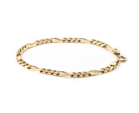 A 9ct gold Figaro link bracelet, with later bolt ring clasp, import hallmark London 1987, 191mm long, 9.12gSome surface marks