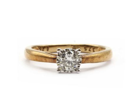 A 9ct gold single stone diamond ring, the brilliant cut diamond with a stated weight of 0.25ct, common control mark, 1.80g.Fi