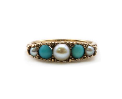 A collection of jewellery, to include a 9ct gold cultured pearl and turquoise ring, London 1968, 2.78g, a sterling silver thi