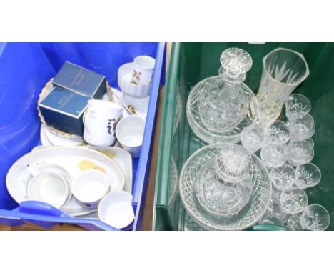 TWO CRATES CONTAINING A SELECTION OF DOMESTIC POTTERY &amp; GLASSWARE to include Royal Worcester Evesham, and a pair of Stuar