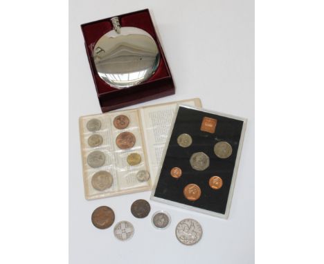 1971 Set of six proof coins, 1967 set of eight coins issued by Barclays, a gold flask issued by Grant of Dalven Ltd Scotland,
