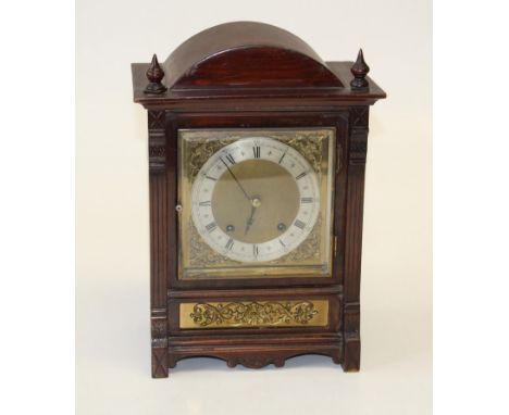 A late 19th century German mantle clock, the eight day movement striking upon gongs, in an architectural case. 37cm high