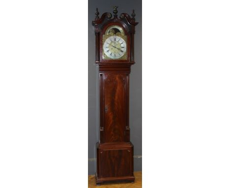 Hifield ( Highfield), Liverpool A circa 1760 mahogany longcase clock, the arched moonphase thirteen inch calendar dial, suppo