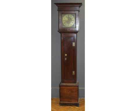 John Wilks, an 18th century oak longcase clock, the ten inch brass calendar dial supporting a thirty hour movement, striking 