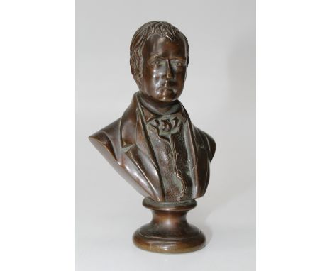 An early 20th century bronze pedestal bust of Sir Walter Scott. Unsigned, 14cm