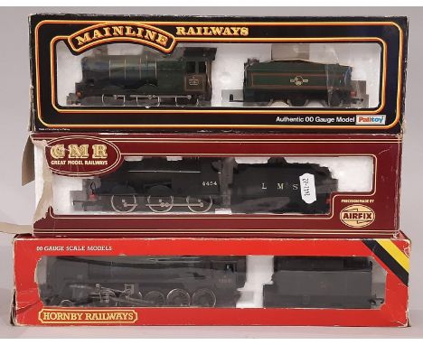 Three 00 gauge locomotives comprising Airfix 0-6-0 Class 4F Fowler 54122 LMS no 4454,  Mainline  2251 Class 0-6-0 Collett loc