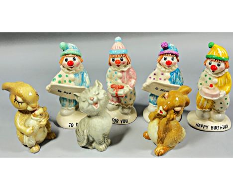 A collection of mixed novelty ceramic figures mainly by Beswick to include a Benjamin Bear, clowns, Hedgehog, Hen, Grouse, Be