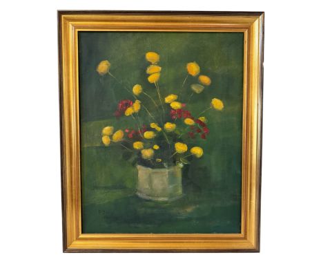 Fiona Davis - Still life with a vase of flowers (1993), oil on canvas, signed and dated below, 63 x 50 cm, framed