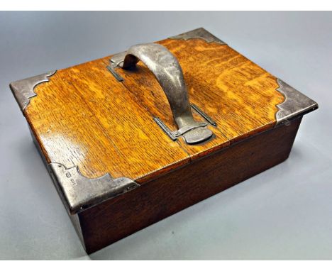 A late Victorian oak silver capped cigar box, Mappin &amp; Webb 1899, together with a cigar cutter