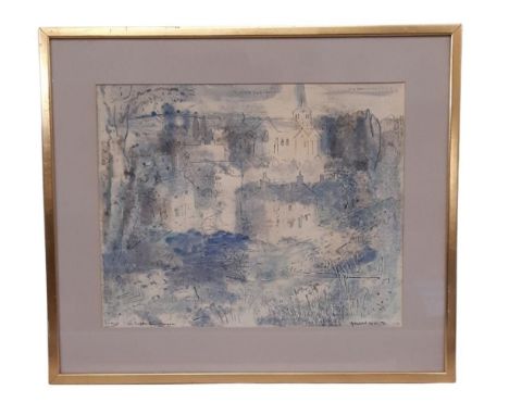 Gerald Cox (20th century) – 'Sapperton Church' (1974), mixed media, signed, dated and titled below, 40 x 50 cm, framed