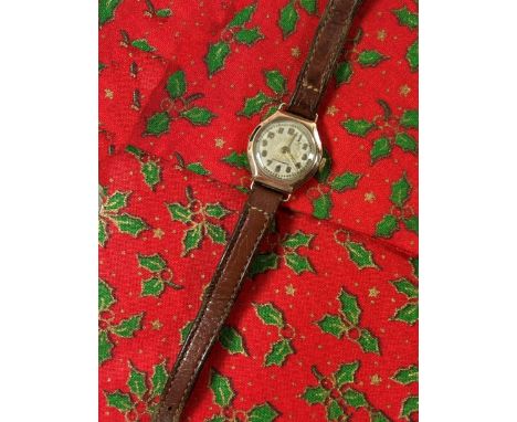 A lady’s vintage 9ct rose gold cased wristwatch, with 22mm case, on leather strap, later boxed.