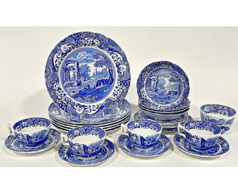 A collection of Spode blue and white tea wares comprising six cups, four saucers, six large plates, five tea plates and four 