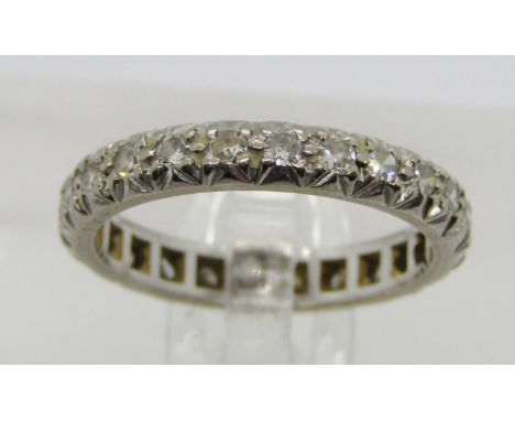 18ct white gold melee diamond eternity ring, size L, 3.6g