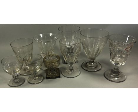 Six 19th century rummers, together with two 19th century wine glasses and small cut glass bowl.