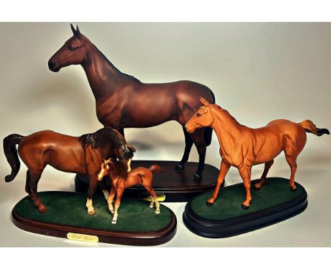 A collection of horse figure groups by Royal Doulton including 'Arkle', 'First Born' mother and foal, and 'Lammlarra', all se