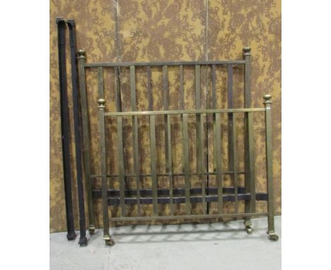 A Victorian brass 4ft6 double bed stead with square cut rails beneath mushroom finials, complete with adjoining rails and pin