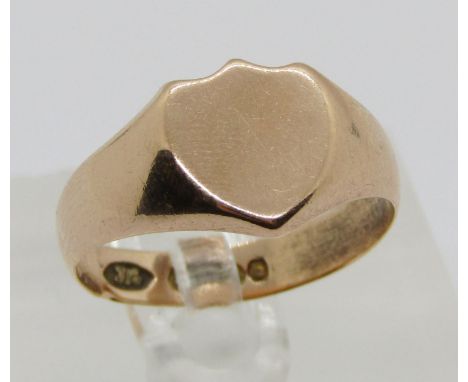 Antique 9ct shield signet ring, maker 'J.G'?, London 1922, 4.2g (shank slightly dented)