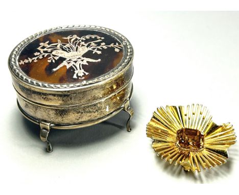 A silver and tortoiseshell and gold metal trinket box, London, 1908, maker William Comyns &amp; Sons, together with a gold me