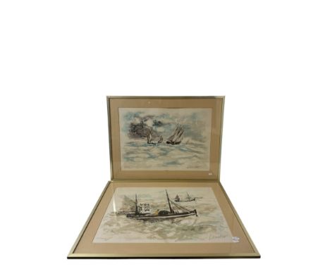 Urbain Huchet (b.1930-?) – Two framed lithographs, titled: 'Le Bateau' (149/200), and 'Marine' (159/200) limited edition, sig