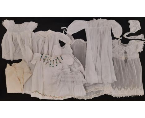 Nine early 20th century baby/ child gowns including hand stitched examples embellished with pin tucks, broderie anglais, embr