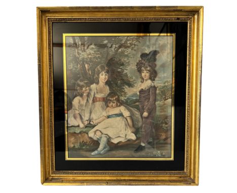 Douglas Children - 'Juvenile Retirement', mezzotint in colours, 48 x 41 cm, framed in a verre églomisé glazed gilt wood frame