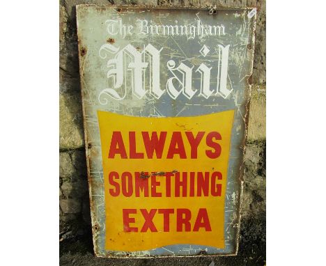 A vintage rectangular enamel sign advertising The Birmingham Mail, always something extra, 71 cm x 45 cm
