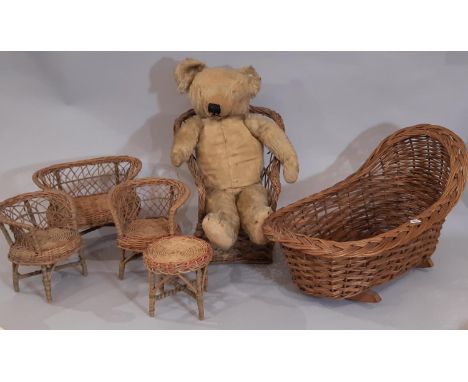 Vintage teddy bear by Merrythought with jointed body and stitched nose and mouth height 52cm (AF) together with 5 pieces of d