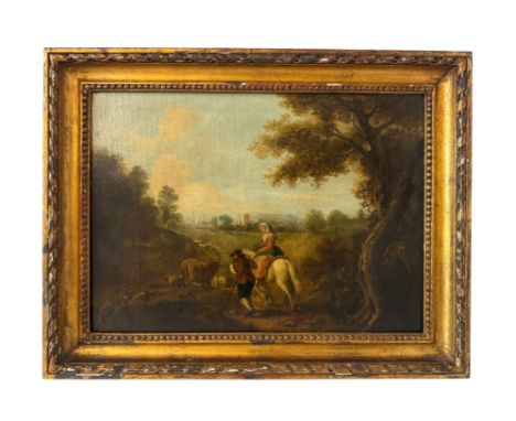 Dutch School, c.18th Century - Bucolic scene with travellers and cattle, unsigned, with indistinct pencil inscriptions to str