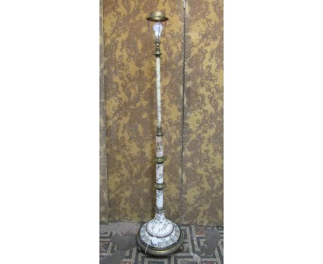 A Victorian telescopic transfer printed ceramic and brass standard lamp with trailing floral detail 