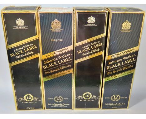 Four vintage boxed bottles Jonnie Walker Black Label Old Scotch whisky (4) 