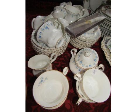 A collection of Royal Albert tea wares Memory Lane pattern, tea plates, sandwich plates, milk jug, sugar bowl, cups and sauce