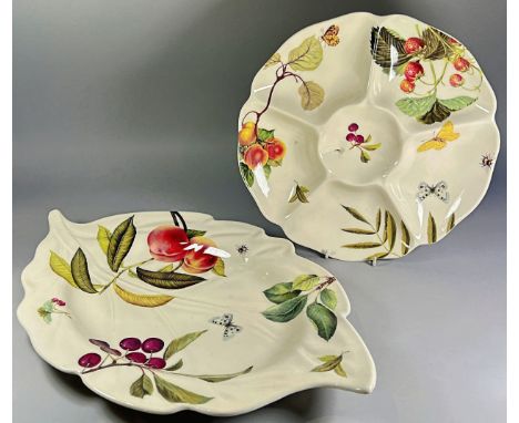 Two Spode Fruit Harvest pattern platters together with a Victorian whistle cup and a German porcelain cabinet cup 