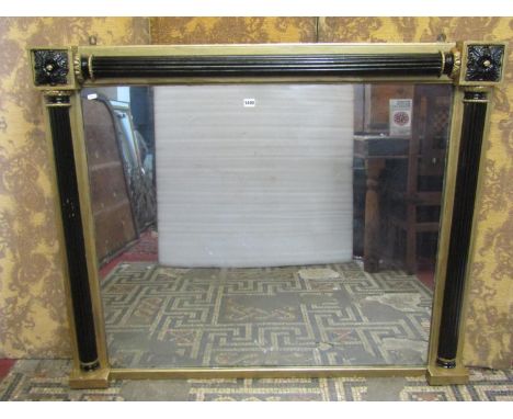 A substantial Regency overmantle mirror of rectangular form with split reeded column surround and applied foliate detail (ove