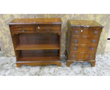 A small reproduction Georgian style yew wood veneered chest, the serpentine front fitted with four long drawers, 72 cm high x